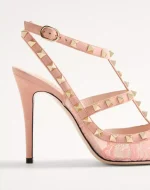 Valentino Rockstud Lace Pump With Straps 100Mm - Image 2